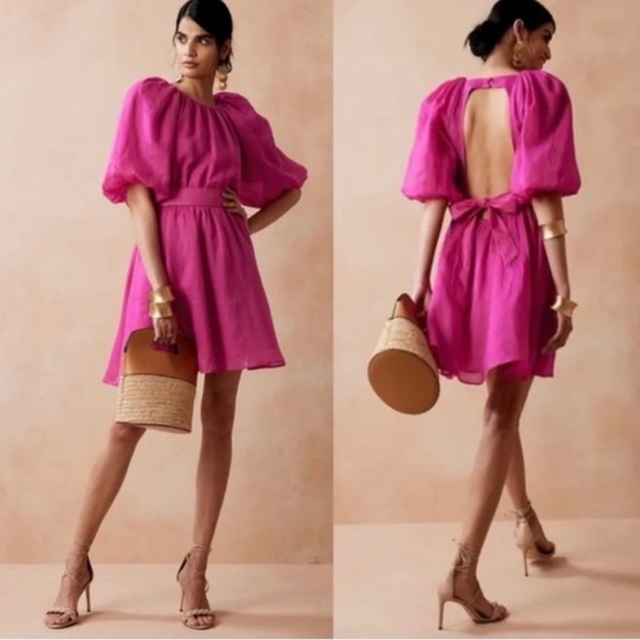 Banana Republic Dresses & Skirts - Banana Republic Ramie Open-Back Puff Sleeve Dress sz XS 100% Cotton
